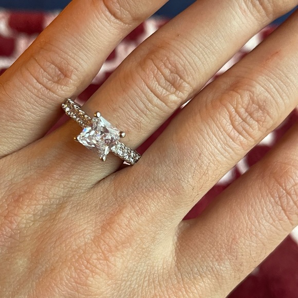 925Silver Wedding Ring Princess Cut White sapphire - Picture 6 of 8